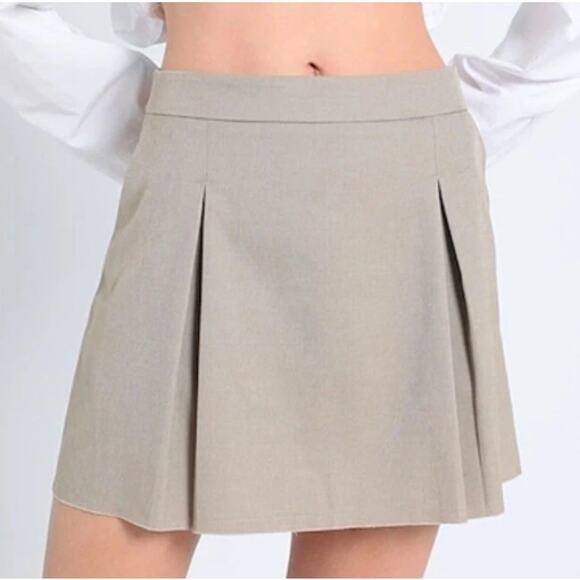 New TOPSHOP NORDSTROM Women's Tan Wool Blend Preppy Pleated Mini Skirt Size 10 - Picture 1 of 7